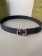 Gucci 3.5cm square G buckle reversible leather belt, featuring a canvas and blue