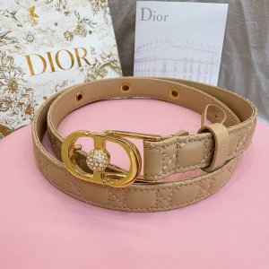 Dior lambskin embroidered women's fashion belt, 2cm smooth buckle with rhineston