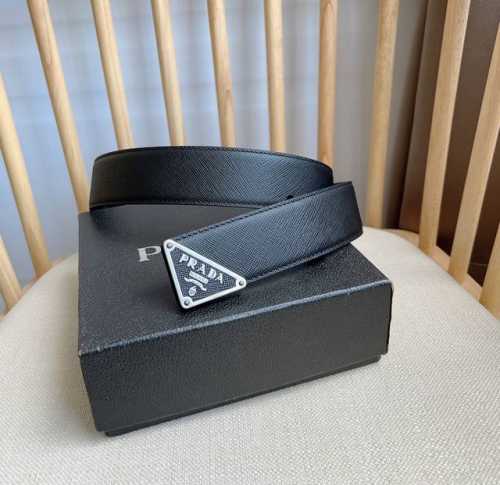 Prada Prada Official Store Latest Model This Belt Features A Triangular Metal Em