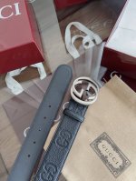 Gucci classic full leather embossed width 4.0Cm counter new version logo horizon