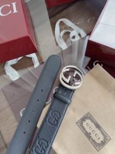 Gucci classic full leather embossed width 4.0Cm counter new version logo horizon