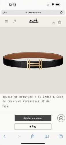 Special Edition H Au Carre With Metal Hardware And Togo Leather Strap, 32Mm, Gol