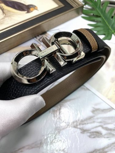 Ferragamo: Original First-Layer Cowhide Lychee Tattoo, Black And Khaki Two-Tone,