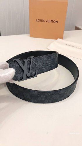 Lv This Double-Sided Belt Features The Iconic Dark Matte Lv Initiales Buckle Wit