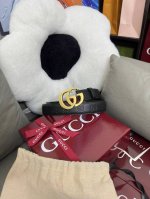 Gucci Aad5L Versatile Black Gg Embossed 3.0Cm Flat Gg Buckle
