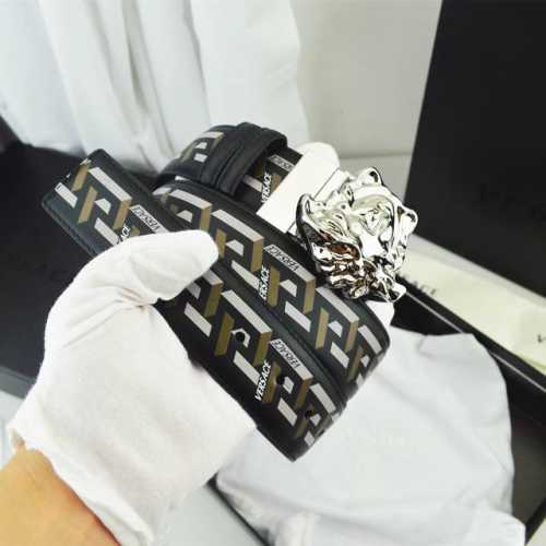 Versace, width 4.0Cm, original boutique, 3D Medusa belt buckle - Barocco print