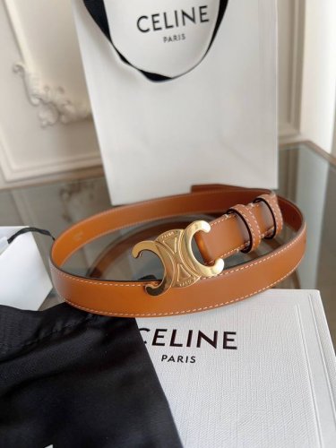 Celine women's belt, calfskin texture with unique Arc de Triomphe buckle, khaki