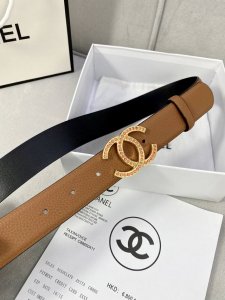 Width 3.0 Cm Chanel Grained Calfskin Gold, Silver, Diamond-Studded Metal Buckle.