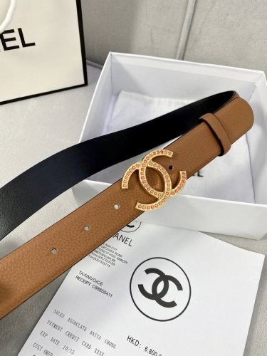 Width 3.0 Cm Chanel Grained Calfskin Gold, Silver, Diamond-Studded Metal Buckle.