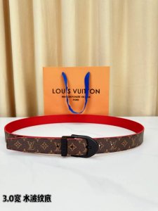LV classic patterned leather belt, 3.0 width design, paired with a unique red wa