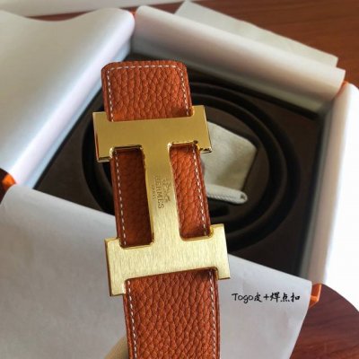 Hermes original quality classic men's belt counter Togo leather with stainless s