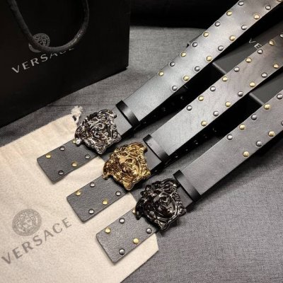Versace width 4.0Cm New leather belt, decorated with the classic Versace Medusa