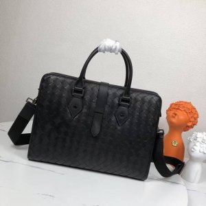 Bottega Venet's premium men's custom briefcase is recognizable even without a lo
