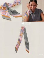 Hermes "Cheetah Bandana" Twilly Small Scarf Twilly Silk Ribbon 100% mulberry si