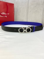 Width 3.5Cm Ferragamo Palm Print Double-Sided Top Layer Leather Belt With Silver