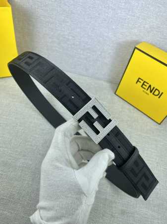 Width 4.0Cm Fendi This Belt Is Matched With Double F Diamond-Studded Steel Buckl - Click Image to Close