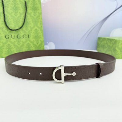 Gucci 3.0Cm belt, crafted from premium coffee-grain leather with a leather base,