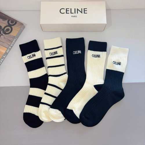 5 pairs per box with packaging Celine high-fit double-needle embroidered knee-h