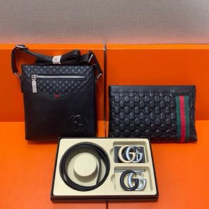 Gucci top-grain leather belt and bag combination gift box package. The briefcase