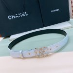 C Hanel Logo Leather Strap Color Cc Buckle Brass Gold Metal 3.0Cm Premium Lambsk