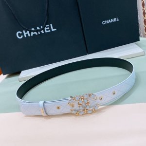 C Hanel Logo Leather Strap Color Cc Buckle Brass Gold Metal 3.0Cm Premium Lambsk