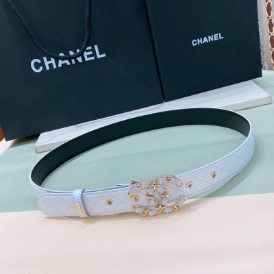 C Hanel Logo Leather Strap Color Cc Buckle Brass Gold Metal 3.0Cm Premium Lambsk