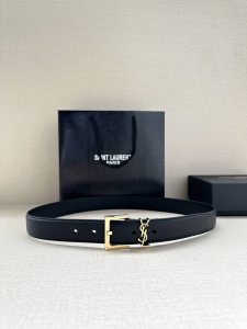 Width 3.0Cm Saint Laurent Ysl Monogram Lychee Embossed Leather Square Buckle Nar