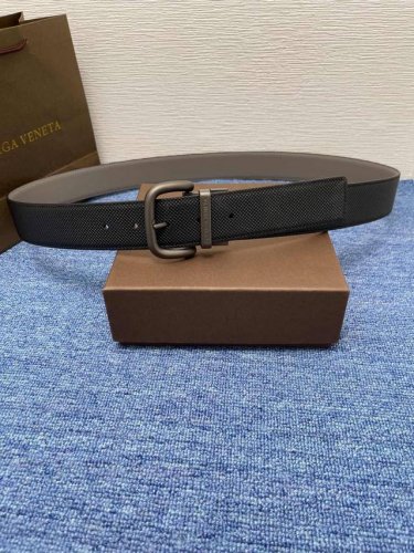 Bv New Men's Embossed Belt Double-Sided Italian Calf Leather With Vintage Pin Bu