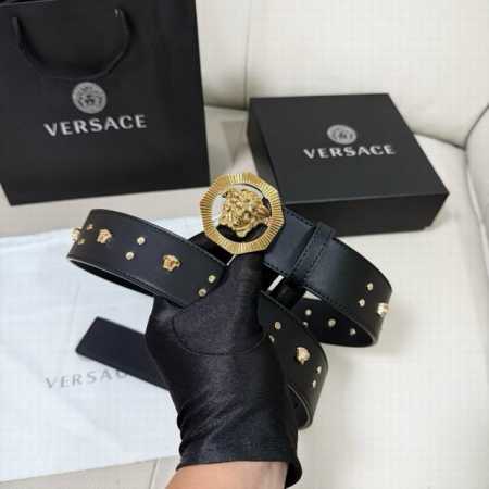 Versace Width 4.0Cm New Smooth Belt With Round Rivets And Medusa Decoration With - Click Image to Close