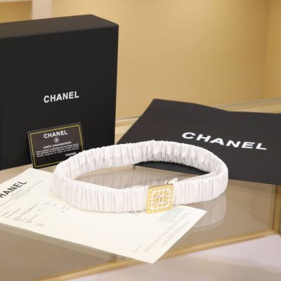 Chanel Cc square resin white and black logo square brass logo buckle calfskin si