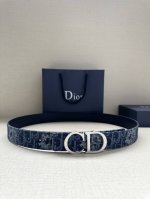 Width 3.5Cm This reversible belt 35mm blue denim and smooth cowhide Oblique prin