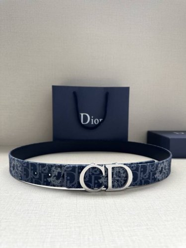 Width 3.5Cm This reversible belt 35mm blue denim and smooth cowhide Oblique prin