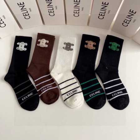 Special Packaging Celine New Classic Embroidered Mid-Length Slouch Socks! Five p - Click Image to Close