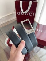 Stunning Gucci men's new square buckle belt, 3.5cm wide, made from premium calf