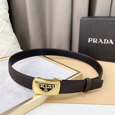Prada. Top-Grain Cowhide, Width 3.5 Cm, Official Website Synchronized, Stainless