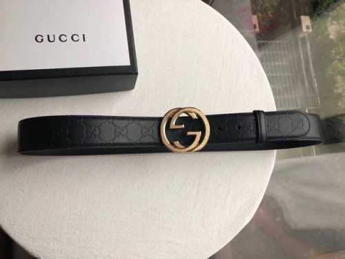 Gucci Signature men's exquisite double G embossed metal buckle black first layer