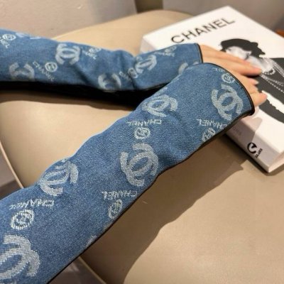 2025 Chanel New Arrival Long Denim and Lambskin Gloves, Stylish Motorcycle Glove