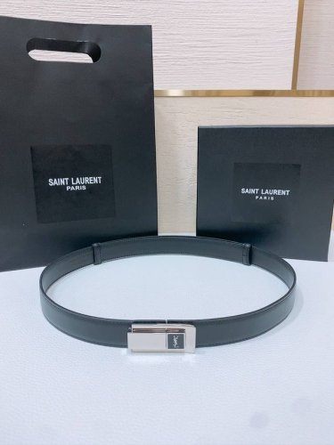 Sa Int Laurent Saint Laurent Women's Belt, Genuine Gold-Plated Buckle, Italian O