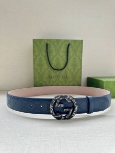 Band width 3.8cm Gucci interlocking double G original textured steel buckle belt