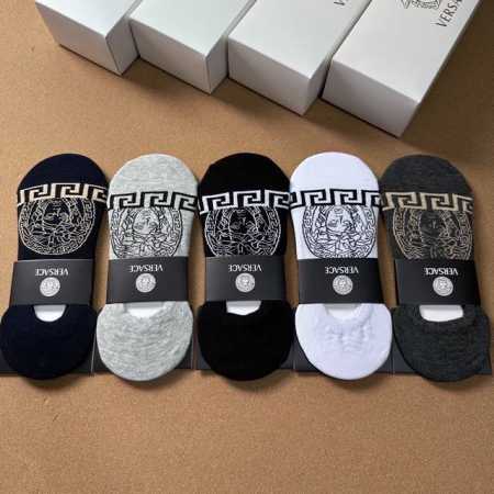 Special Versace new men's invisible boat socks, one box of five pairs of pure co - Click Image to Close