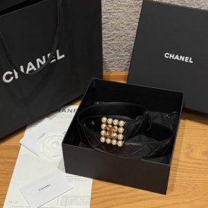 New Chanel Women's Belt Classic metal double C logo, made of diamond-patterned