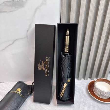 Burberry Bullet Handle Summer New Fully Automatic Folding Sun Umbrella Black coa - Click Image to Close