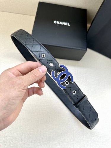 Width 3.0 Cm Chanel Women's Belt Calfskin Leather Buckle With Cnc-Machined Inner