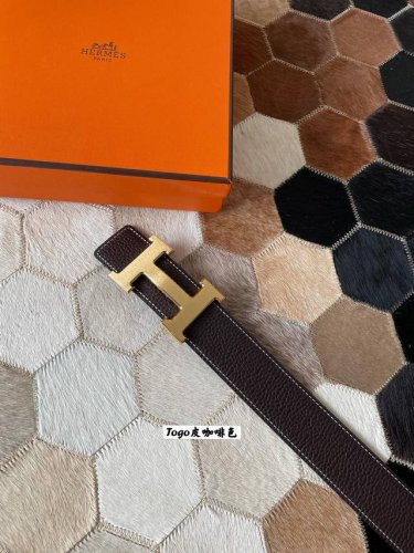 Hermes original quality classic men's belt counter Togo leather with stainless s