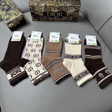 Special Dior women's socks, box of five with jacquard brand logo, simple and ele - Click Image to Close