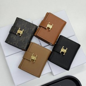 Celine F07 Color Black Apricot Brown Monochrome Size 11*10*5 Celine short wallet