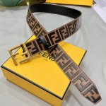 Fendi Men's Leather Belt, 38 Mm Wide, Signature-Shaped Wide Belt. Original Buckl