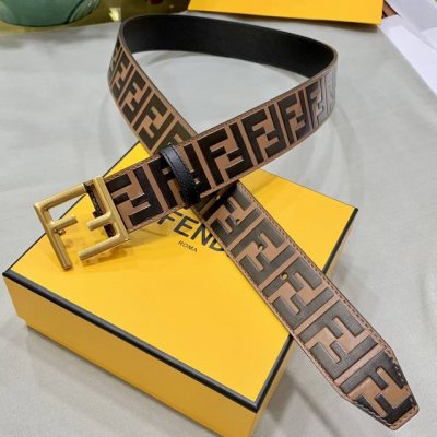 Fendi Men's Leather Belt, 38 Mm Wide, Signature-Shaped Wide Belt. Original Buckl