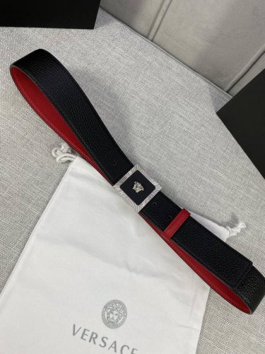 Width 4.0Cm Versace Double-Sided Lychee Pattern Belt Decorated With The Iconic V
