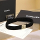 Chanel Cc square resin white and black logo square brass logo buckle calfskin si